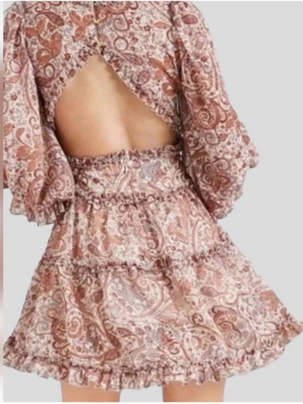 Ruffled V-Neck Paisley Mini Dress in Rust VENUS small 4 *see flaws in pic - Picture 2 of 6